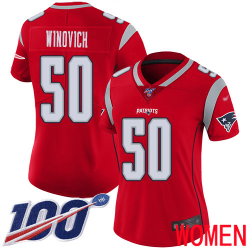 New England Patriots Football 50 100th Season Limited Red Women Chase Winovich NFL Jersey